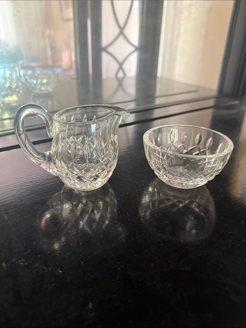 Clear Cut-Glass Creamer and Sugar Bowl - Clear Glass